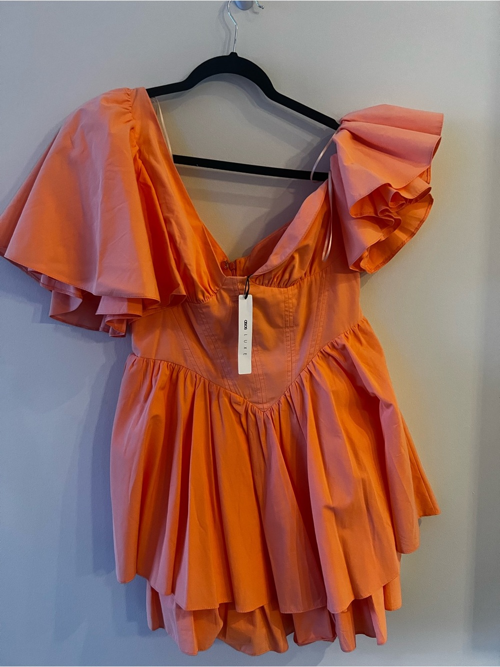 ASOS Coral-Orange Off-Shoulder Ruffle Mini Dress